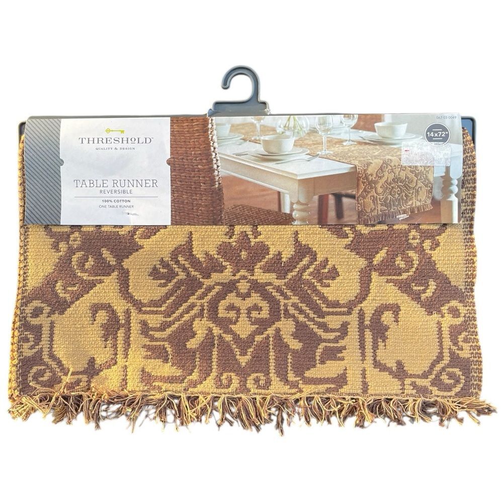 Threshold Boho Geometric Table Runner Brown Khaki 100% Cotton 14x72 NWT